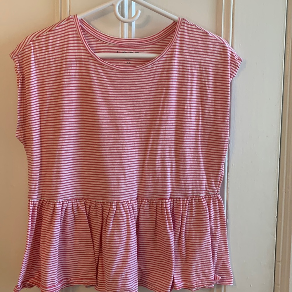 LOFT Pink/White Short Sleeve Top - SIZE XS